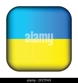 Glass light ball with flag of Ukraine. Squared template icon. Ukrainian national symbol. Glossy realistic cube, 3D abstract vector illustration Stock Vector