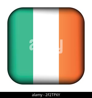 Glass light ball with flag of Ireland. Squared template icon. Irish national symbol. Glossy realistic cube, 3D abstract vector illustration Stock Vector