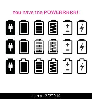 power up battery icons symbols icons fully charged remove bars to show less changed Stock Vector