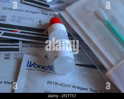 Wondfo Covid-19 or Corona Antigen Test for quick testing Stock Photo