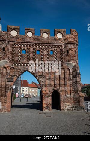Jüterbog town in Brandenburg in Germany is still surrounded by rests of an medieval wall and some city gates like Dammtor. Stock Photo