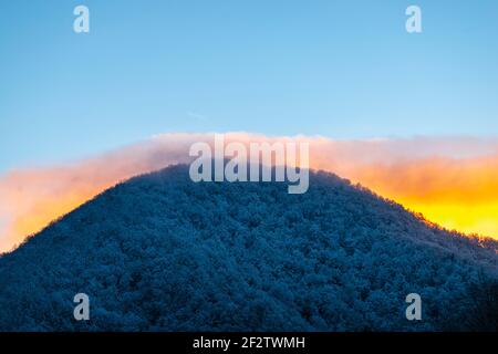 Landscape in the morning winter in the mountains Stock Photo