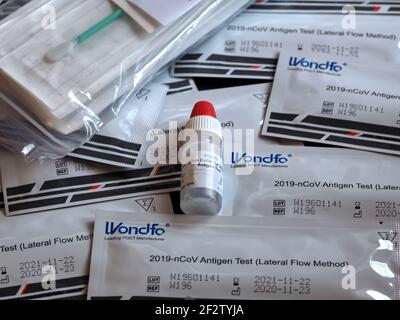Wondfo Covid-19 or Corona Antigen Test for quick testing Stock Photo