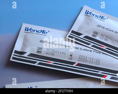 Wondfo Covid-19 or Corona Antigen Test for quick testing Stock Photo