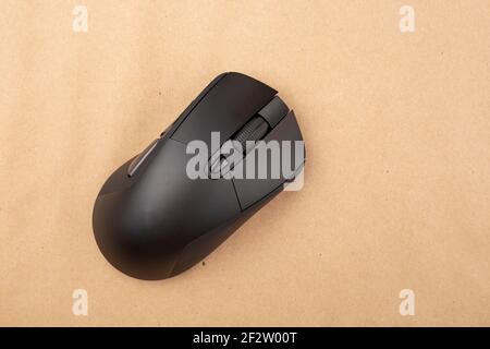 Modern wireless computer mouse. Space for text. Top view. Stock Photo