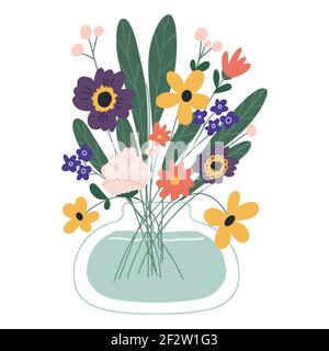 Beautiful blooming composition with leaves and stem isolated on white. Flowering plants and herbs. Stock Vector