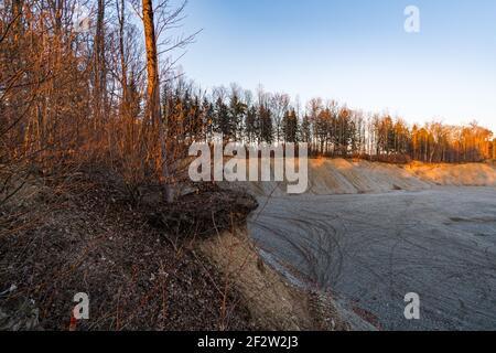 The destruction of nature in gravel mining in the Altdorf Forest near Oberankenreute Ravensburg Stock Photo