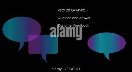 A vector graphic of speech bubbles on a black background. Customer feedback or question and answer session icons Stock Vector