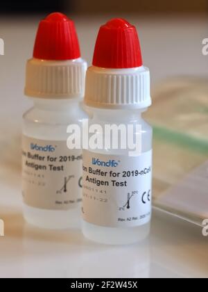 Wondfo Covid-19 or Corona Antigen Test for quick testing Stock Photo