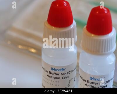 Wondfo Covid-19 or Corona Antigen Test for quick testing Stock Photo