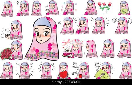 vector cartoon girl with scarf emoji set Stock Vector Image & Art - Alamy