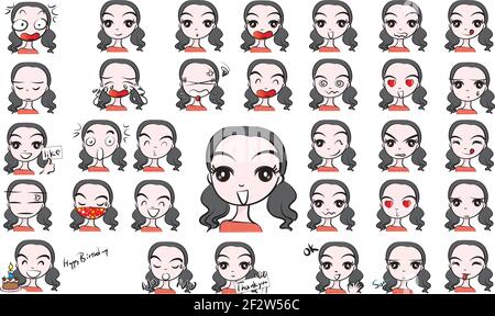 Vector cartoon girl emoji set Stock Vector Image & Art - Alamy