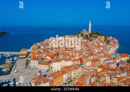 Rovinj: port and old town skyline, with the Church of Saint Euphemia ...