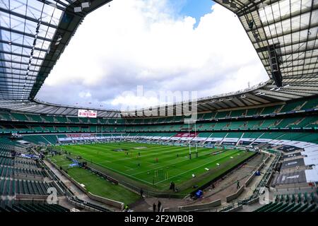 Twickenham, London, UK. 13th Mar, 2021. International Rugby, Six Nations, England versus France; The view from within Twickenham Stadium today empty due to the pandemic Credit: Action Plus Sports/Alamy Live News Stock Photo