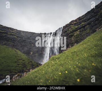 The highest waterfall in the Faroe Islands is located on the main ...