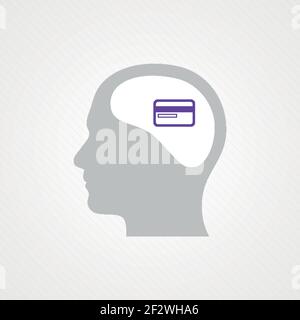 Head and credit card. Concept of online shopping, transaction. Vector illustration, flat design Stock Vector