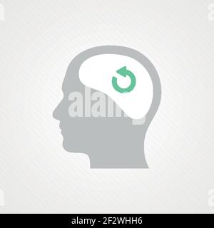 Head and refresh icon. Concept of refresh, break. Vector illustration, flat design Stock Vector