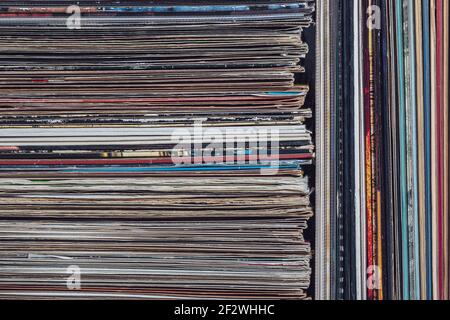 a pile of old vinyl records Stock Photo