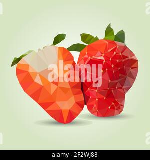 vector illustration triangulation strawberries. delicious, ripe strawberries. The concept of ecological food. Stock Vector