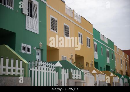 Gáldar, Gran Canaria, Spain, 29th September 2020:Typical colorful houses Stock Photo