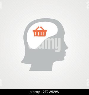 Female head and basket. Vector illustration, flat design Stock Vector