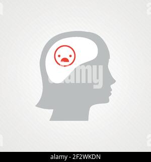Female head and unhappy smiley. Vector illustration, flat design Stock Vector