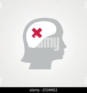 Female head and wrong check mark. Vector illustration, flat design Stock Vector