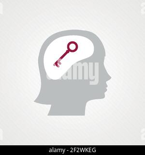 Female head and key. Vector illustration, flat design Stock Vector