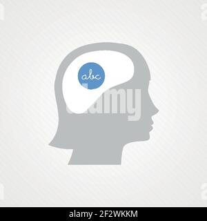 Female head and Abc. Vector illustration, flat design Stock Vector