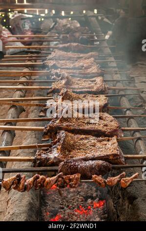 Traditional gaucho barbecue in Sao Francisco de Paula, Rio Grande do Sul, Brazil on August 9, 2008. Stock Photo