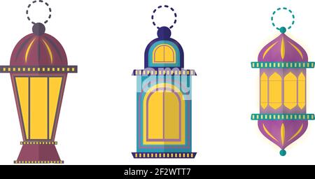 Set of three Ramadan Lanterns drawn in flat design style Stock Vector
