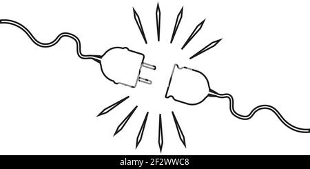 Vector unplugged sockets. Editable stroke. Minimalistic design of 404 bugs on a white background. Electrical theme web banner concept, power outage, l Stock Vector