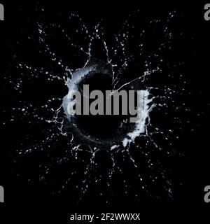 Beauty round water liquid splash with drops, isolated on a black background Stock Photo