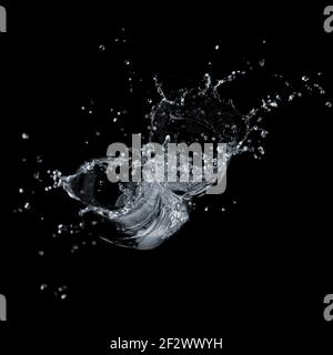 Clear water liquid splash with drops, isolated on a black background Stock Photo