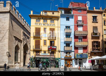 Traditional houses in the old city center of Valencia in Plaza del doctor Collado Stock Photo