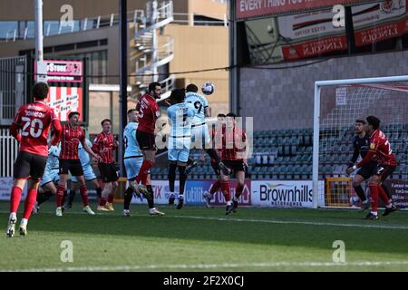 LINCOLN, UK. MARCH 13TH: Conor Shaughnessy of Rochdale heads towards the Lincoln goal during the Sky Bet League 1 match between Lincoln City and Rochdale at LNER Stadium, Lincoln on Saturday 13th March 2021. (Credit: James Holyoak | MI News) Credit: MI News & Sport /Alamy Live News Stock Photo