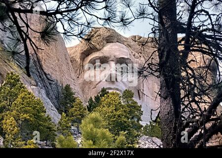 Abraham Lincoln sculpture at Mount Rushmore National Memorial, South Dakota, USA Stock Photo