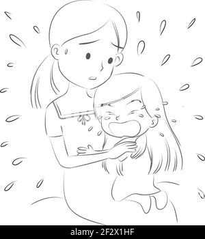 vector cartoon girl crying with mom Stock Vector