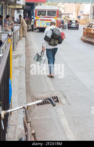 India, Mumbai - Mumbai Dabbawalas after delivering the food Stock Photo