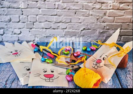 Berlin, Germany - March 13, 2021: Various utensils to make gifts for Easter. Stock Photo