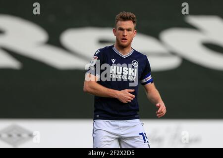 Derby, UK. 13th Mar, 2021. Alex Pearce #15 of Millwall in Derby, UK on 3/13/2021. (Photo by Conor Molloy/News Images/Sipa USA) Credit: Sipa USA/Alamy Live News Stock Photo