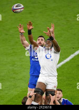 Twickenham Stadium, 13th Mar 2021  England's Maro Itoje competes in the lineout during the Guinness Six Nations match at Twickenham Stadium, London Picture Credit : © Mark Pain / Alamy Live News Stock Photo