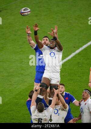 Twickenham Stadium, 13th Mar 2021  England's Maro Itoje competes in the lineout during the Guinness Six Nations match at Twickenham Stadium, London Picture Credit : © Mark Pain / Alamy Live News Stock Photo