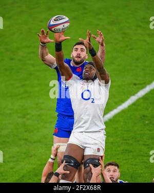 Twickenham Stadium, 13th Mar 2021  England's Maro Itoje competes in the lineout during the Guinness Six Nations match at Twickenham Stadium, London Picture Credit : © Mark Pain / Alamy Live News Stock Photo