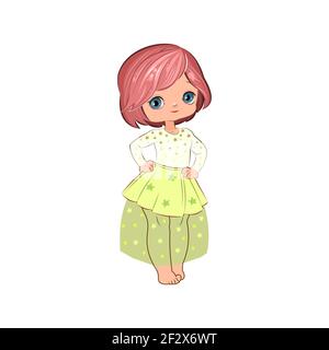 Little girl. Vector isolated illustration. Beautiful fashionable child. Flat cartoon style Stock Vector