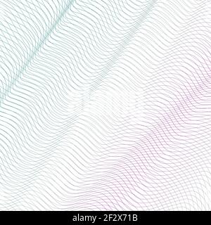 Colored squiggle net with diagonal drapery. Turquoise, pink waving subtle lines, curves. Vector abstract striped background. Line art pattern, textile Stock Vector