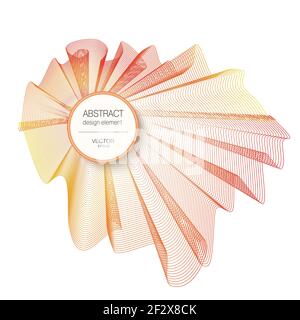 Red, orange, yellow pleated veil. Round frame for text. Ruched muslin, net. Bright colored stylization of silk scarf. Vector design, line art pattern Stock Vector