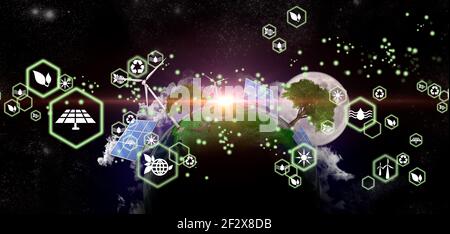 Planet Earth as a green, ecological and renewable energy world concept. Eco concept, ecology, clean energy and environment. Elements of this image fur Stock Photo