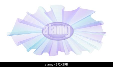 Purple, teal, blue frill with oval button. Veil, muslin ruched bow. Pastel colored stylization of old-fashioned item. Vector line art pattern. EPS10 Stock Vector