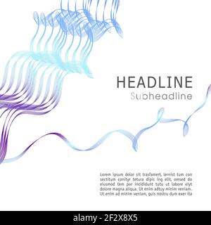 Brochure layout with colored squiggly lines. Abstract pattern of purple, turquoise, blue wavy curves. White background. Modern design for leaflet, fly Stock Vector